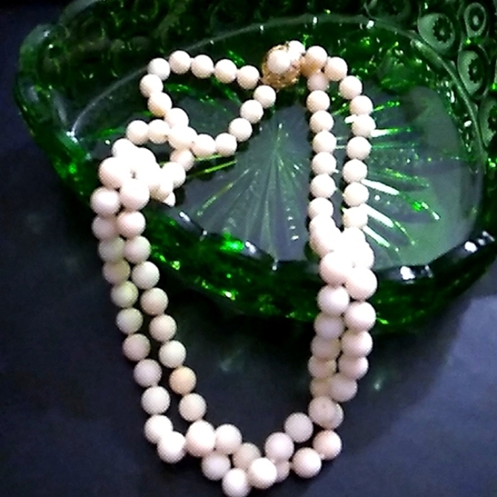 Angelskin Coral,18kGold,Vintage  Double Strand Necklace